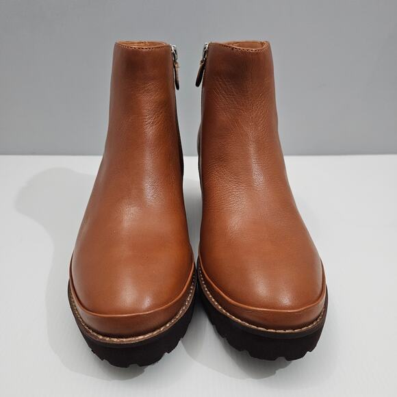 NEW Gentle Souls Mona Ankle Bootie Womens 9.5 Cognac Brown Leather Wedge Comfort - Picture 5 of 14